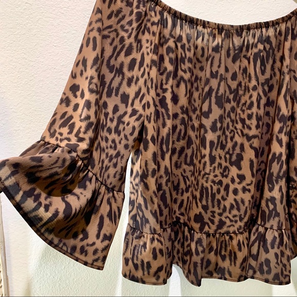 POSH BOUTIQUE BROWN BLACK RUFFLED LEOPARD PRINT BLOUSE NEW WITH TAG - Picture 10 of 12